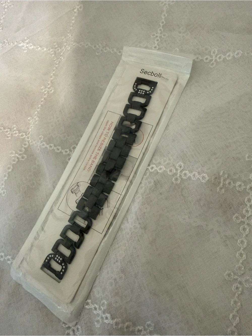 Black Metal Link Watch Band with Crystal Accents for Apple Watch
